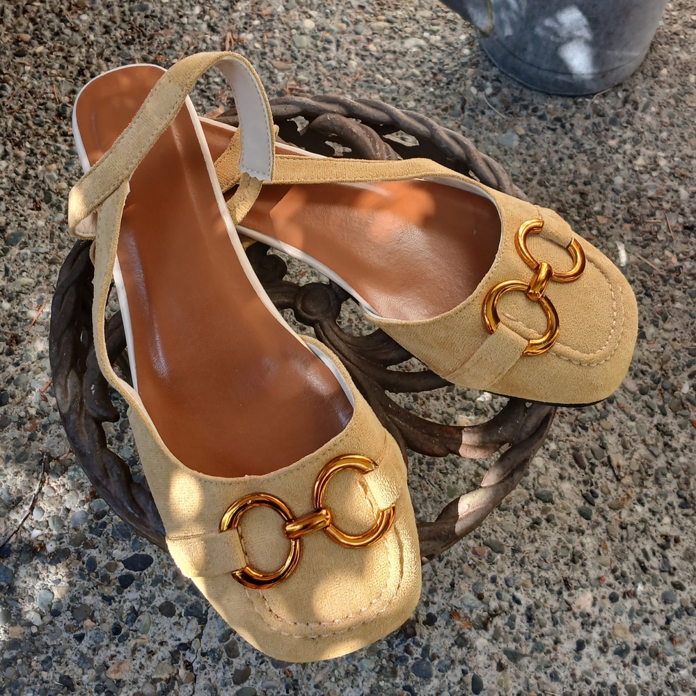 Gold Metallic Flats with Decorative Hardware